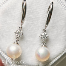Load image into gallery viewer Moissanite Pearl Earrings Moissanite 30 points 8mm natural pearl ear hooks