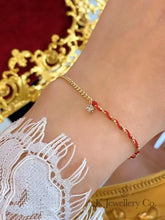 將圖片載入圖庫檢視器 Diamond 18K Gold 0.1ct Cuba Bracelet 18K天然鑽石10分紅繩古巴手鏈