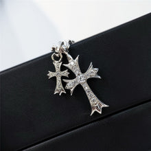 將圖片載入圖庫檢視器 Cubic Zirconia Cross Necklace 高碳鑽純銀雙十字架頸鏈