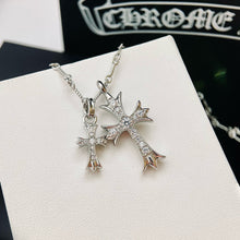 將圖片載入圖庫檢視器 Cubic Zirconia Cross Necklace 高碳鑽純銀雙十字架頸鏈