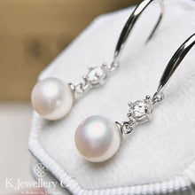 Load image into gallery viewer Moissanite Pearl Earrings Moissanite 30 points 8mm natural pearl ear hooks
