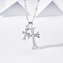 將圖片載入圖庫檢視器 Cubic Zirconia Cross Necklace 高碳鑽純銀雙十字架頸鏈