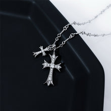 將圖片載入圖庫檢視器 Cubic Zirconia Cross Necklace 高碳鑽純銀雙十字架頸鏈