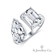 將圖片載入圖庫檢視器 Moissanite Toi et Moi 6ct Ring 莫桑石綠袓母/雷迪恩+水滴6ct 戒指