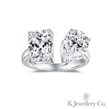 將圖片載入圖庫檢視器 Moissanite Toi et Moi 6ct Ring 莫桑石綠袓母/雷迪恩+水滴6ct 戒指