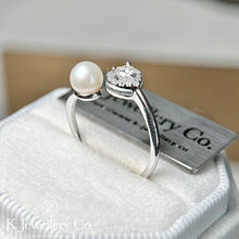 Load image into gallery viewer Moissanite Pearl Ring Moissanite natural freshwater pearl ring