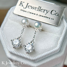 將圖片載入圖庫檢視器 Moissanite Pearl Earrings 莫桑石天然珍珠吊耳環