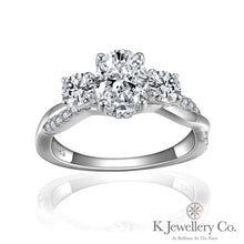 Load image into gallery viewer Moissanite Twisted Oval Cut 1.5ct + 0.75 Ring (Moissanite oval shape, 1.5 carats, three stones in a wave pattern)