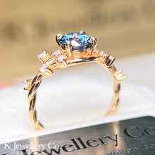 Load image into gallery viewer Moissanite Swiss Blue Ring Customized Swiss blue moissanite arabesque rose ring
