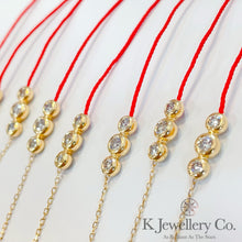 將圖片載入圖庫檢視器 Diamond 18K Gold 0.15ct redline Bracelet 18K天然鑽石三石紅繩手鏈