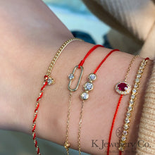 將圖片載入圖庫檢視器 Diamond 18K Gold 0.15ct redline Bracelet 18K天然鑽石三石紅繩手鏈