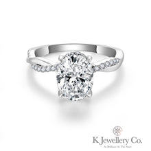 Load image into gallery viewer Moissanite Twisted Oval Cut 2ct Ring Moissanite Oval Two Card Wave Ring