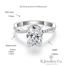 Load image into gallery viewer Moissanite Twisted Oval Cut 2ct Ring Moissanite Oval Two Card Wave Ring