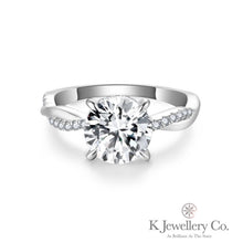 Load image into gallery viewer Moissanite Twisted Round Brilliant 2ct Ring Moissanite Round Two Card Wave Ring