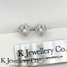 Load image into gallery viewer Moissanite Heart Shape Halo Ear Studs Moissanite Heart Shape Halo Ear Studs