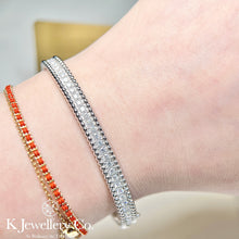 Load image into gallery viewer Moissanite Beaded Full Paved Bangle full moissanite beaded edge hidden buckle bracelet