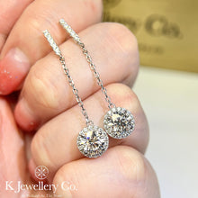 將圖片載入圖庫檢視器 Moissanite Halo Ear Drop Earrings 莫桑石圓型微鑲長耳環