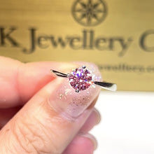 Load the video into the gallery viewer and play, Moissanite Four Claws Love Ring custom pink moissanite ring