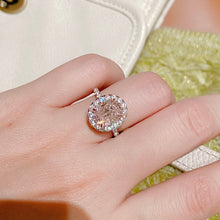 將圖片載入圖庫檢視器 Cubic Zirconia Pink The One Halo Ring 粉紅高碳鑽3卡蛋型圍鑲戒指