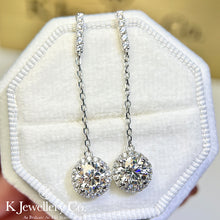 將圖片載入圖庫檢視器 Moissanite Halo Ear Drop Earrings 莫桑石圓型微鑲長耳環
