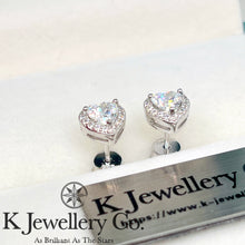 Load image into gallery viewer Moissanite Heart Shape Halo Ear Studs Moissanite Heart Shape Halo Ear Studs