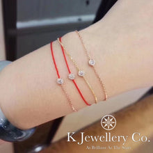 將圖片載入圖庫檢視器 Diamond 18K Gold 0.1ct Bezel Bracelet 18K天然鑽石10分圓鑲紅繩/K金手鏈