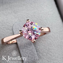 Load image into gallery viewer Moissanite Four Claws Love Ring custom pink moissanite ring