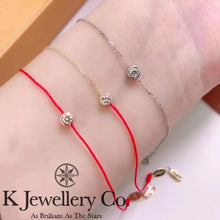 將圖片載入圖庫檢視器 Diamond 18K Gold 0.1ct Bezel Bracelet 18K天然鑽石10分圓鑲紅繩/K金手鏈