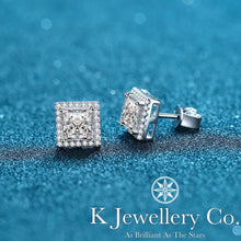 將圖片載入圖庫檢視器 Moissanite Princess Cut Paved Ear Studs 莫桑石公主圍鑲耳釘