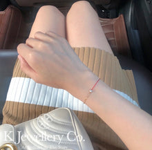 將圖片載入圖庫檢視器 Diamond 18K Gold 0.1ct Bezel Bracelet 18K天然鑽石10分圓鑲紅繩/K金手鏈