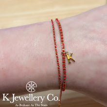 Load image into gallery viewer 18K Gold Red Bracelet 18K gold braided red rope bracelet
