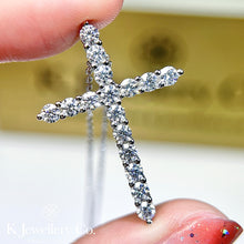 將圖片載入圖庫檢視器 Moissanite 1.6ct Cross Necklace 莫桑石1.6卡十字架頸鏈