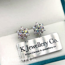 Load image into gallery viewer Moissanite Snowflake Ear Studs Moissanite surrounding stone snowflake earrings