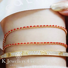 Load image into gallery viewer 18K Gold Red Bracelet 18K gold braided red rope bracelet