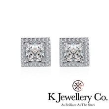 將圖片載入圖庫檢視器 Moissanite Princess Cut Paved Ear Studs 莫桑石公主圍鑲耳釘