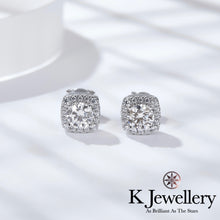 將圖片載入圖庫檢視器 Moissanite Square Paved Earrings莫桑石方型圍鑲耳釘