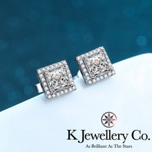 將圖片載入圖庫檢視器 Moissanite Princess Cut Paved Ear Studs 莫桑石公主圍鑲耳釘