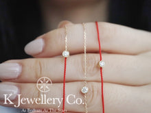 將圖片載入圖庫檢視器 Diamond 18K Gold 0.1ct Bezel Bracelet 18K天然鑽石10分圓鑲紅繩/K金手鏈