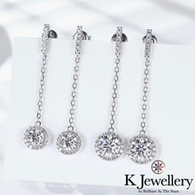 將圖片載入圖庫檢視器 Moissanite Halo Ear Drop Earrings 莫桑石圓型微鑲長耳環