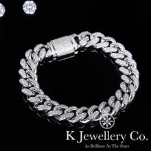 Load image into gallery viewer Moissanite Full Paved Cuban Chain Bracelet Moissanite Full Paved Cuban Solid Bracelet