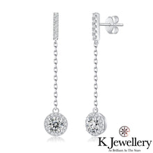 將圖片載入圖庫檢視器 Moissanite Halo Ear Drop Earrings 莫桑石圓型微鑲長耳環