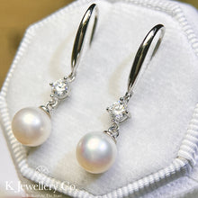 Load image into gallery viewer Moissanite Pearl Earrings Moissanite 30 points 8mm natural pearl ear hooks
