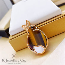 Load image into gallery viewer Tiger&#39;s Eye Mother of Pearl Brooch White Fritillary Tiger Eye Stone Rabbit Brooch 
