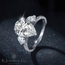 將圖片載入圖庫檢視器 Moissanite 5ct+1.72ct Pear Brilliant Ring 莫桑石華麗5卡+1.72卡水滴型愛心戒指
