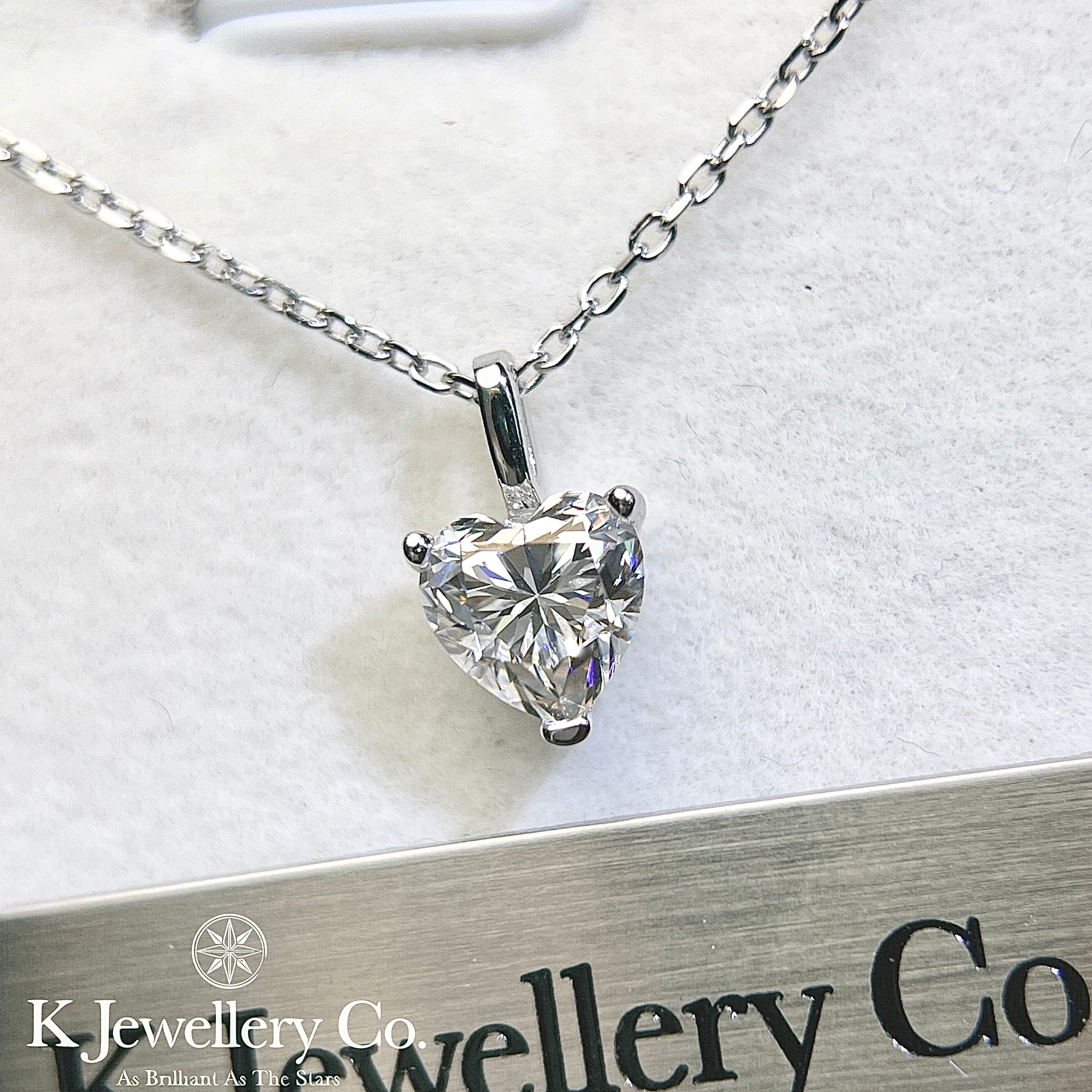 Moissanite Heart Necklace Moissanite heart shaped clear set necklace K Jewellery Co