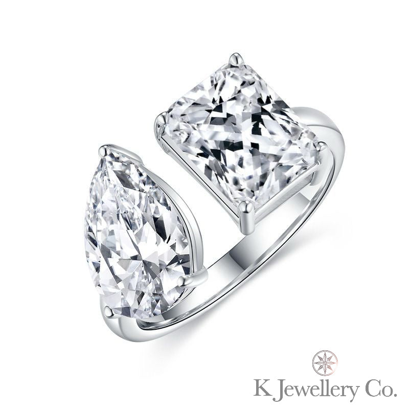 Moissanite Toi et Moi 6ct Ring Moissanite green mother/radian+water drop 6ct ring 