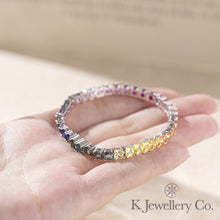 將圖片載入圖庫檢視器 Lab Grown Gem 12ct Full Paved Bracelet 實驗室培育寶石彩虹手鏈
