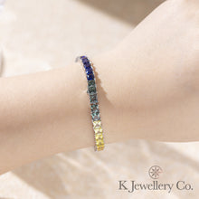 將圖片載入圖庫檢視器 Lab Grown Gem 12ct Full Paved Bracelet 實驗室培育寶石彩虹手鏈
