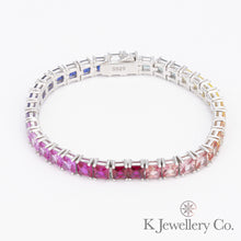 將圖片載入圖庫檢視器 Lab Grown Gem 12ct Full Paved Bracelet 實驗室培育寶石彩虹手鏈
