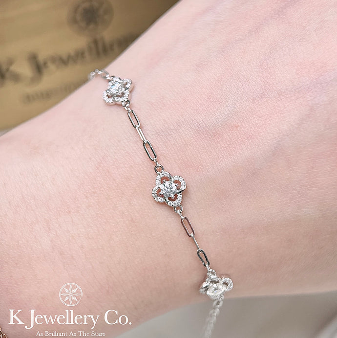 Moissanite Lucky Clover Bracelet 莫桑石四葉草三花手鏈